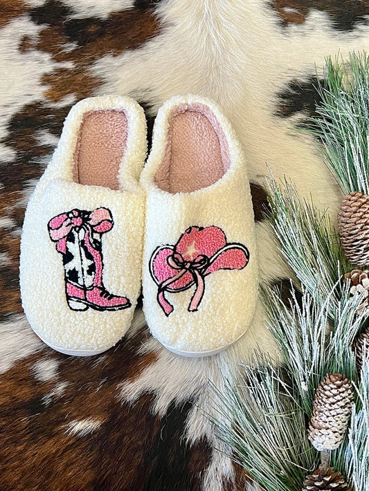 Cowgirl Girlie Ivory House Slippers