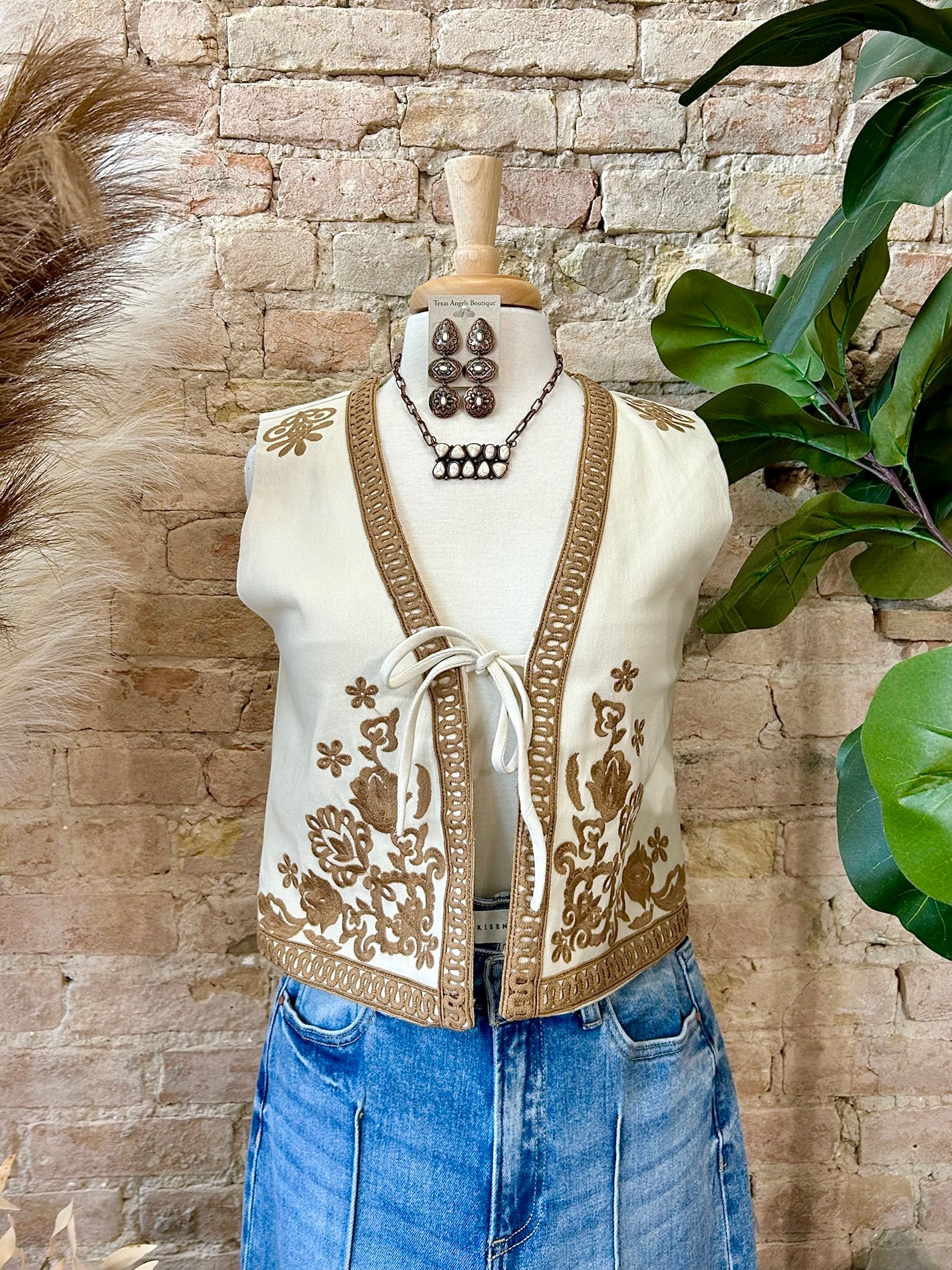 RESTOCK Easier Said Than Done Taupe Embroidered Vest