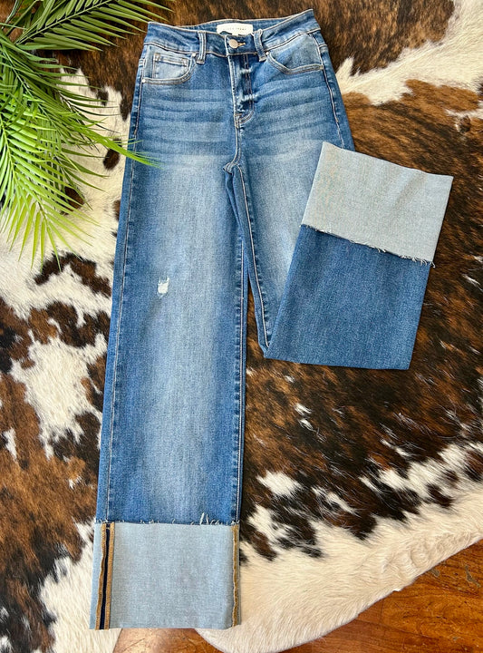 Count Your Blessings Cuffed Wide Leg Risen Jeans