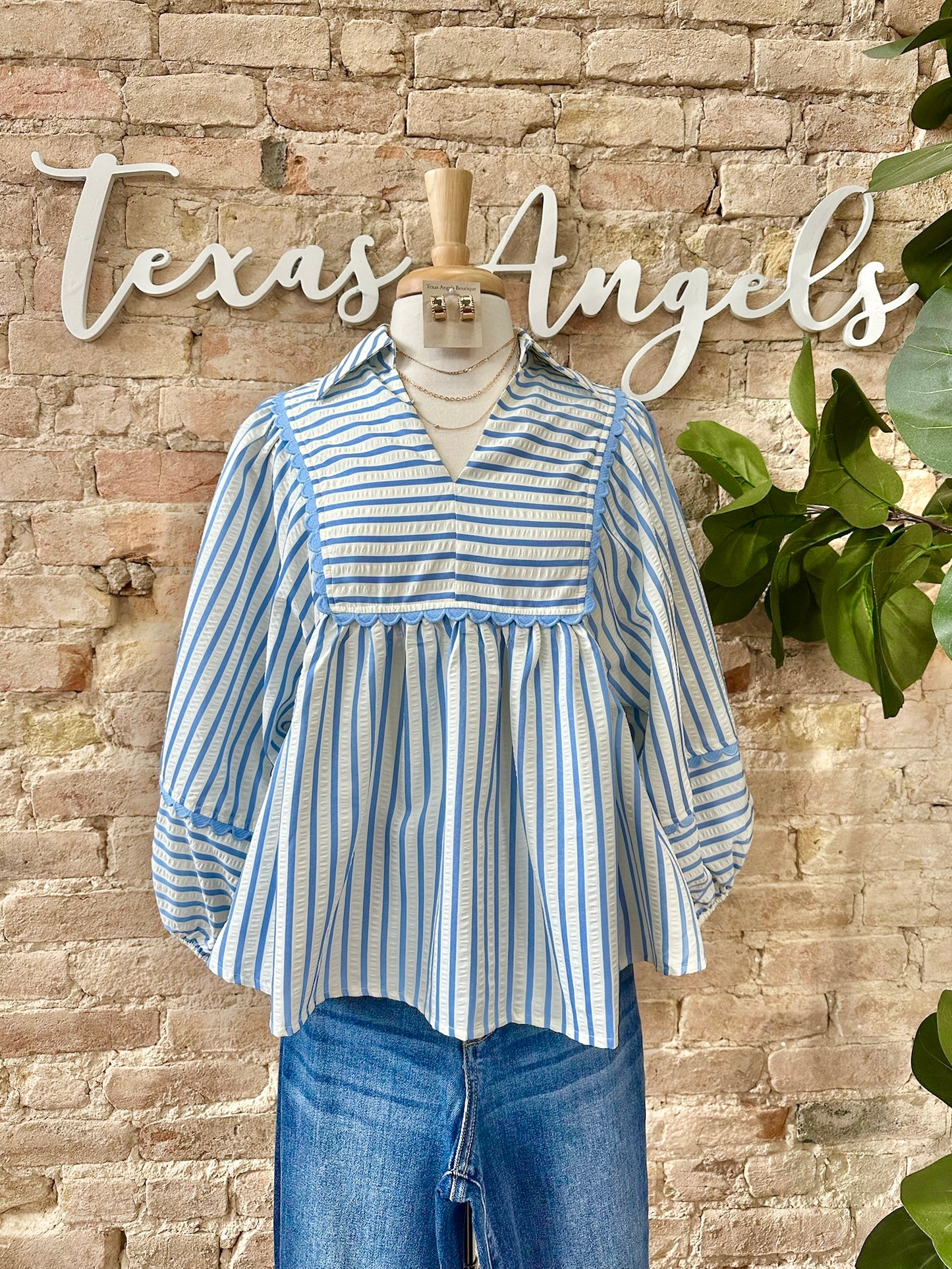 A Real Beauty Blue Striped Blouse