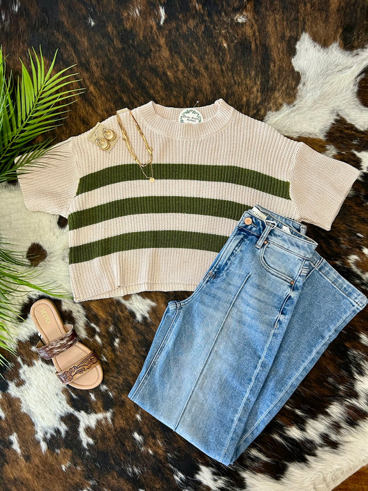 School Girlie Olive Striped Knit Top