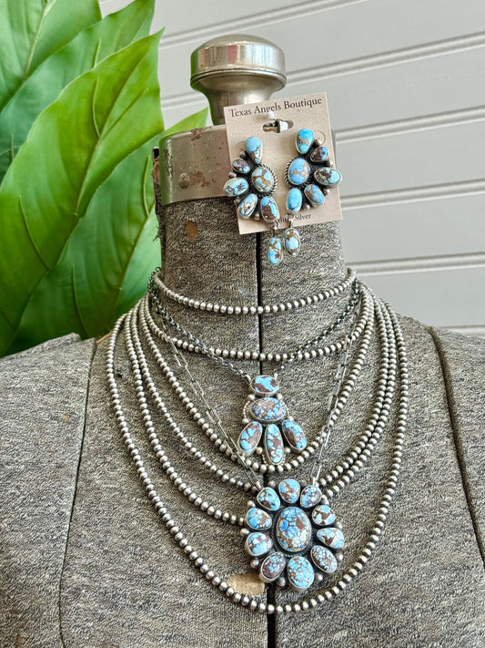Navajo Handmade Sterling Silver Golden Hills Turquoise Cluster Necklace