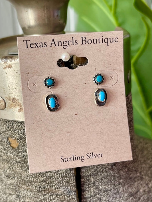 Sterling Silver & Genuine Turquoise Stud Sets