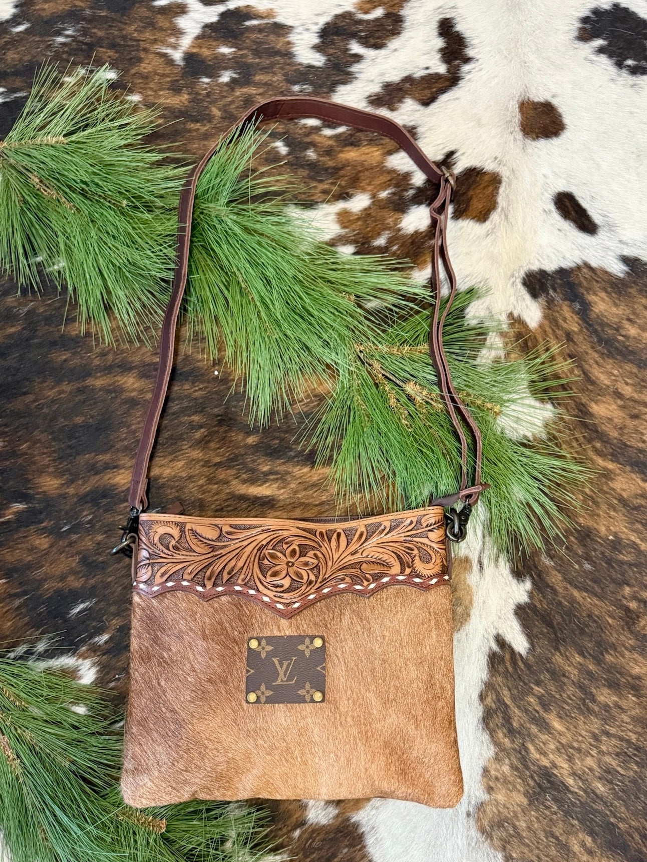 The Tessa Upcycled LV Tooled Leather Crossbody