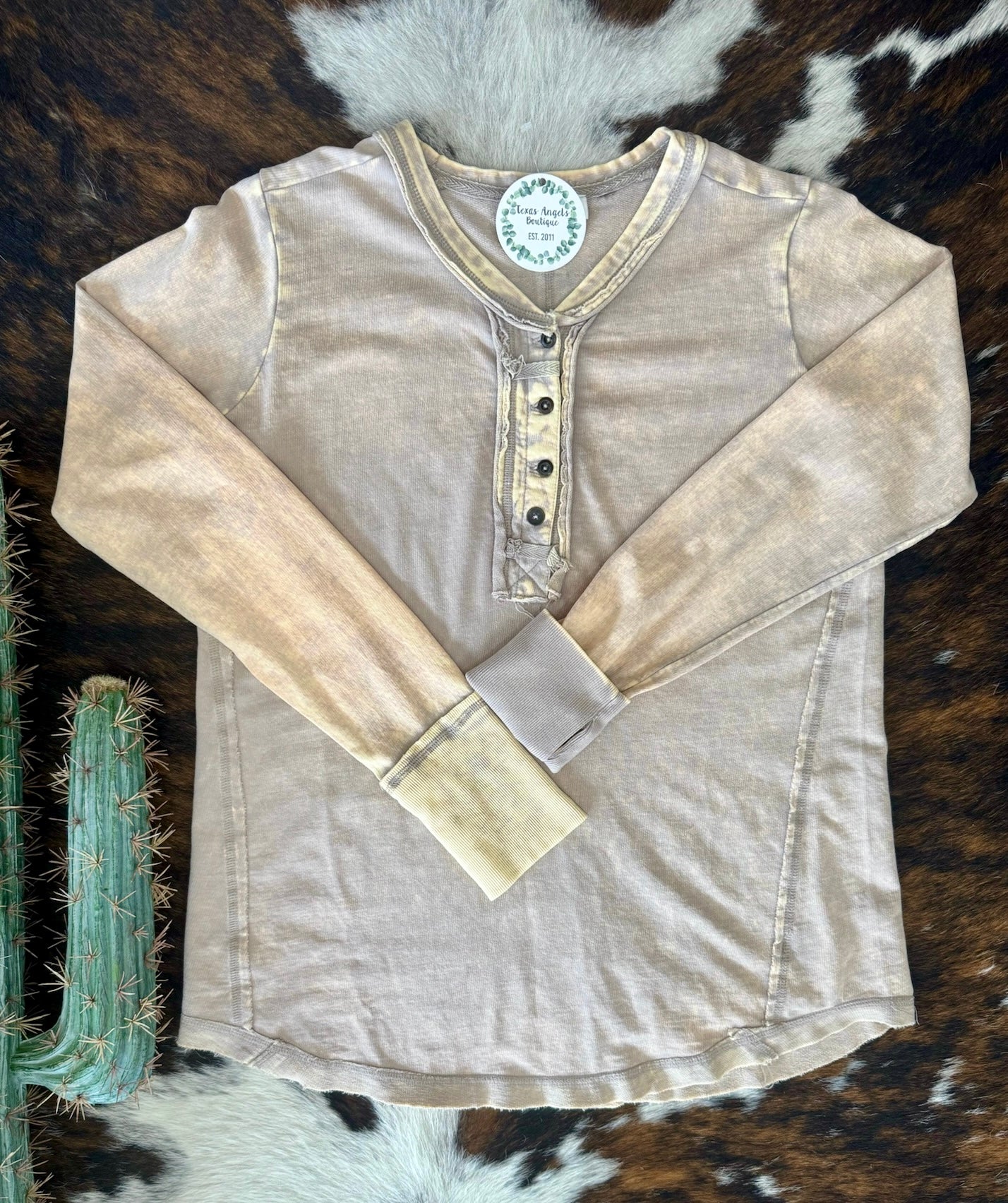 40% Off - Through Thick & Thin Mocha Acid Wash Top