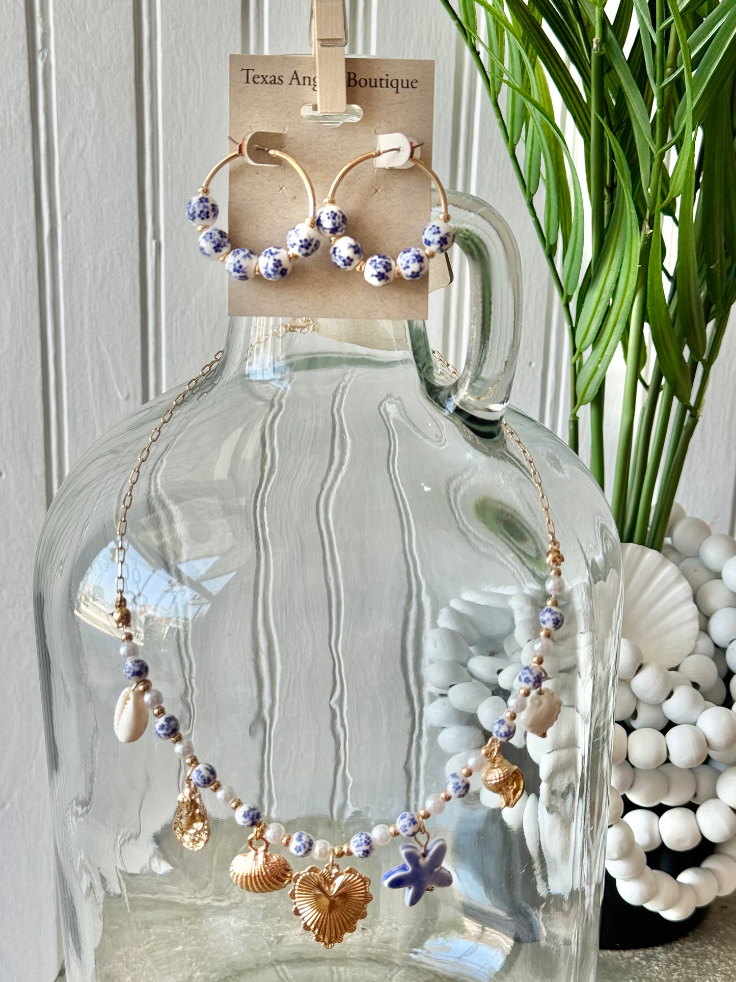 Blue Willow Gold Sea Charm Necklace