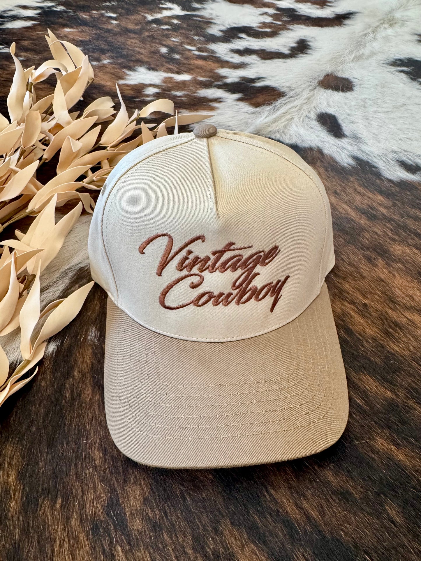 Vintage Cowboy Beige Embroidered Trucker Hat