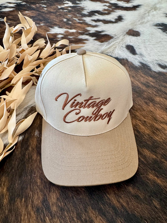 Vintage Cowboy Beige Embroidered Trucker Hat