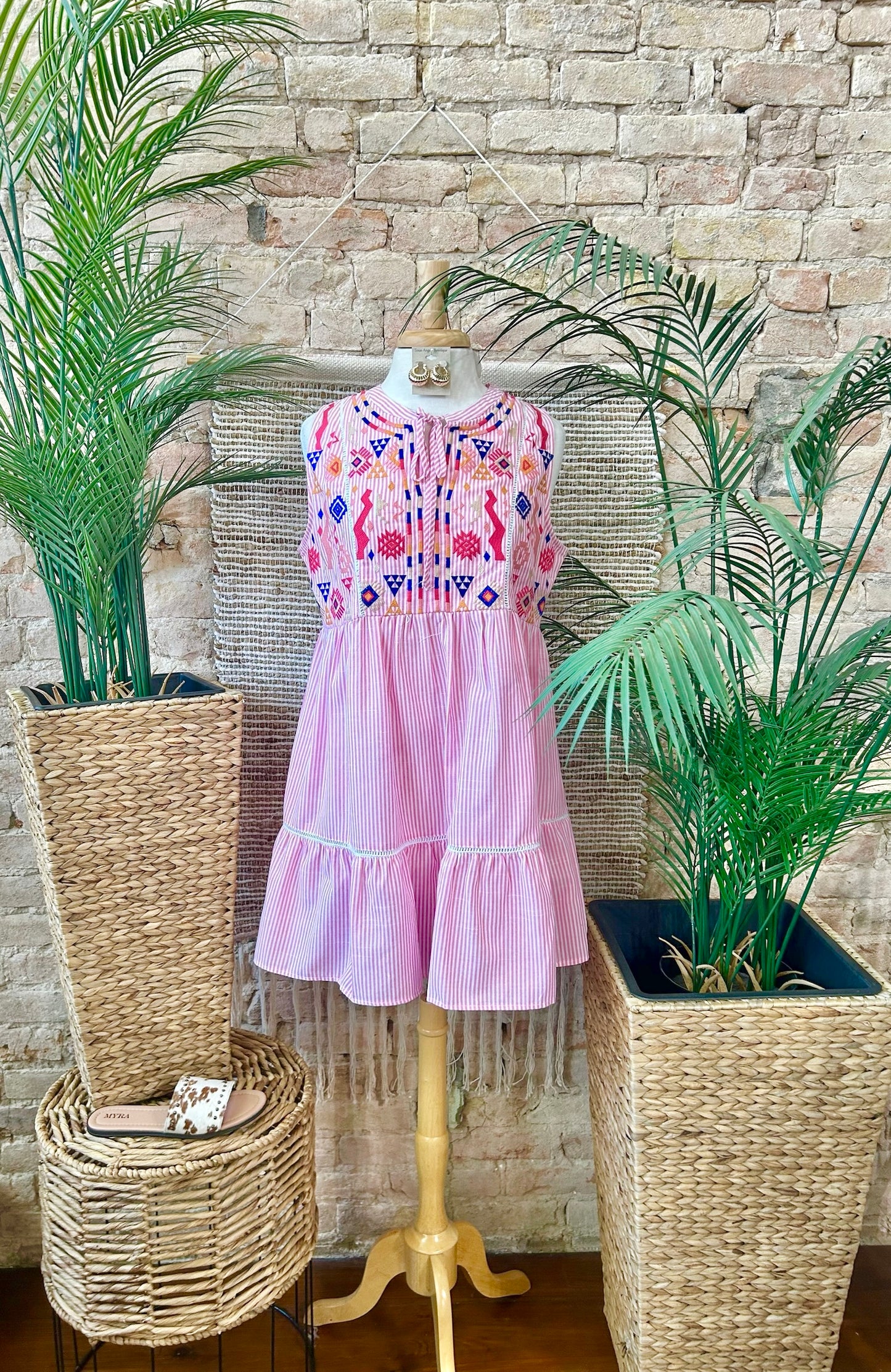 Happily Ever After Pink Striped Embroidered Dress