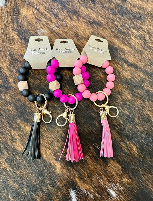 Beaded Silicone Tassel Keychain