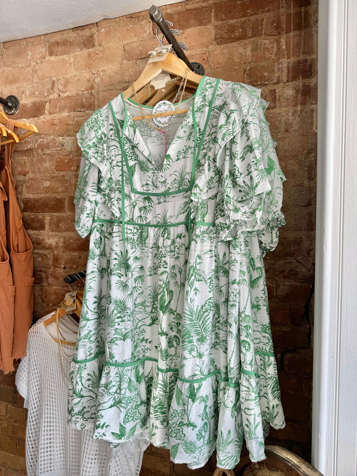 Vintage Cottage Green Printed Dress