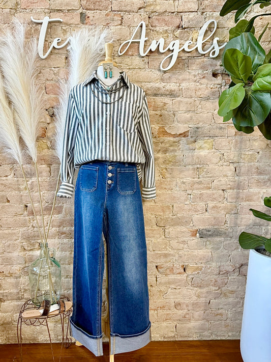 Soft Spoken Black Striped Shirt