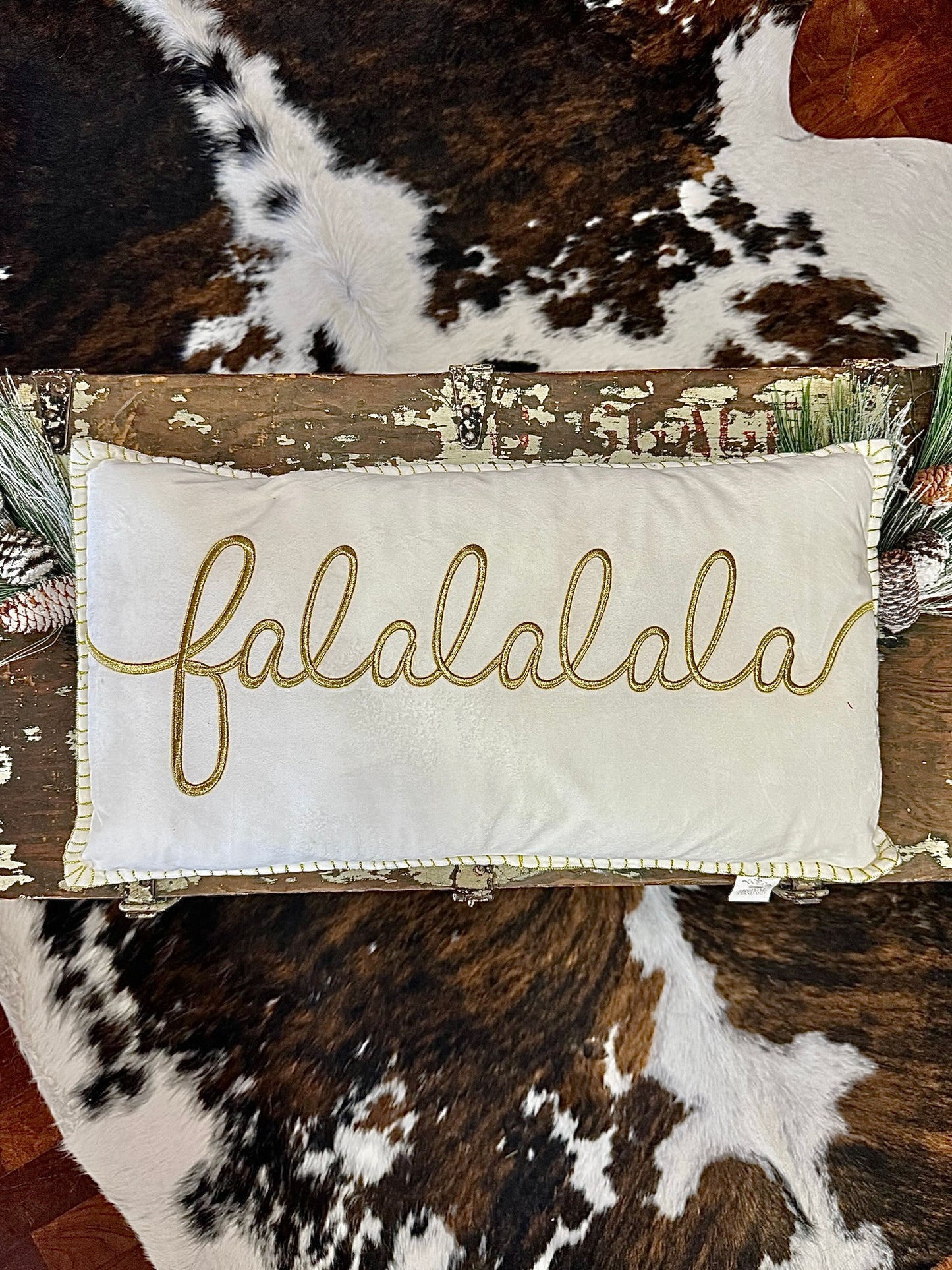 Falalala Beige Velvet Pillow