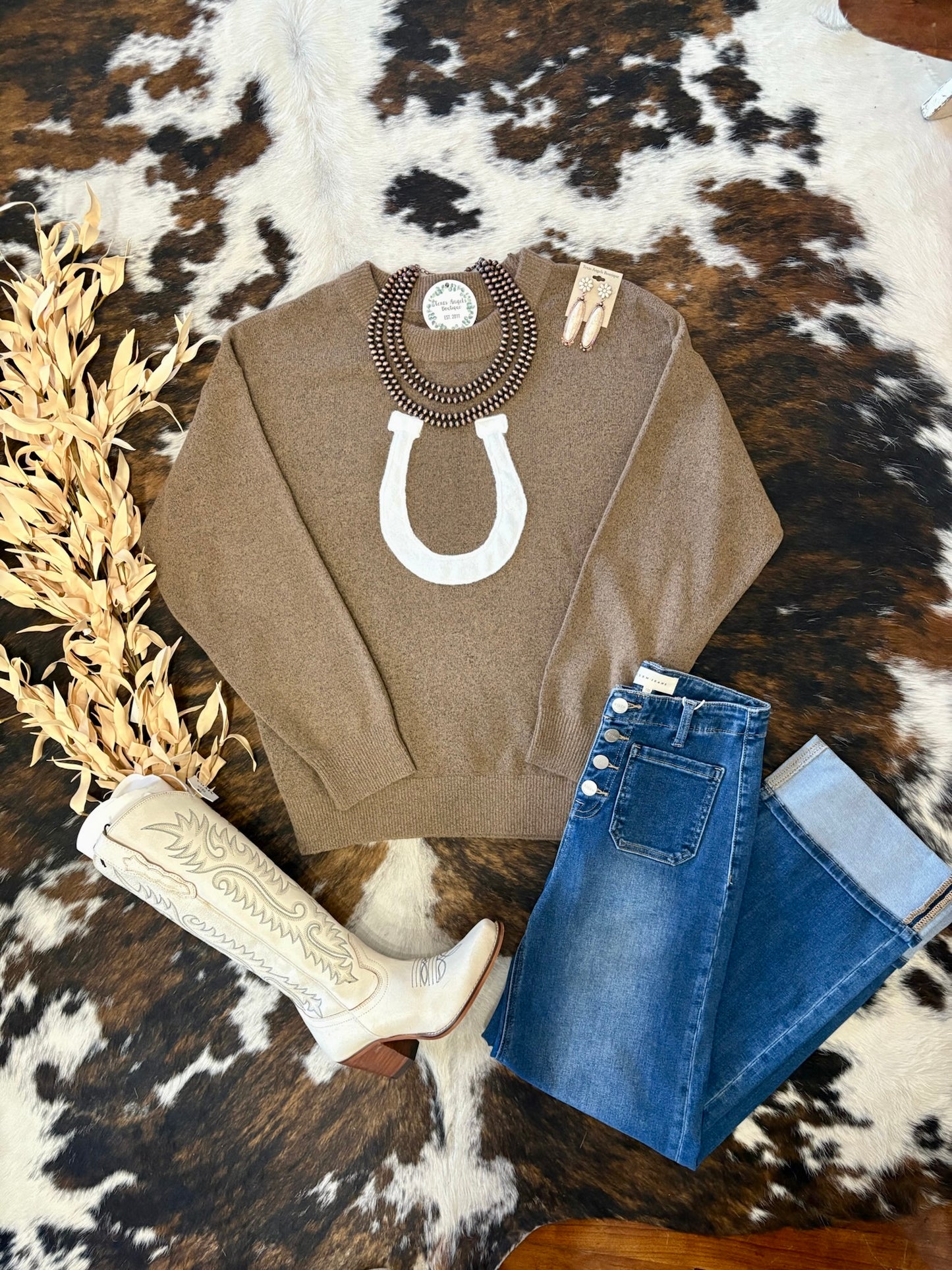 Bareback Rider Brown Horse Shoe Sweater