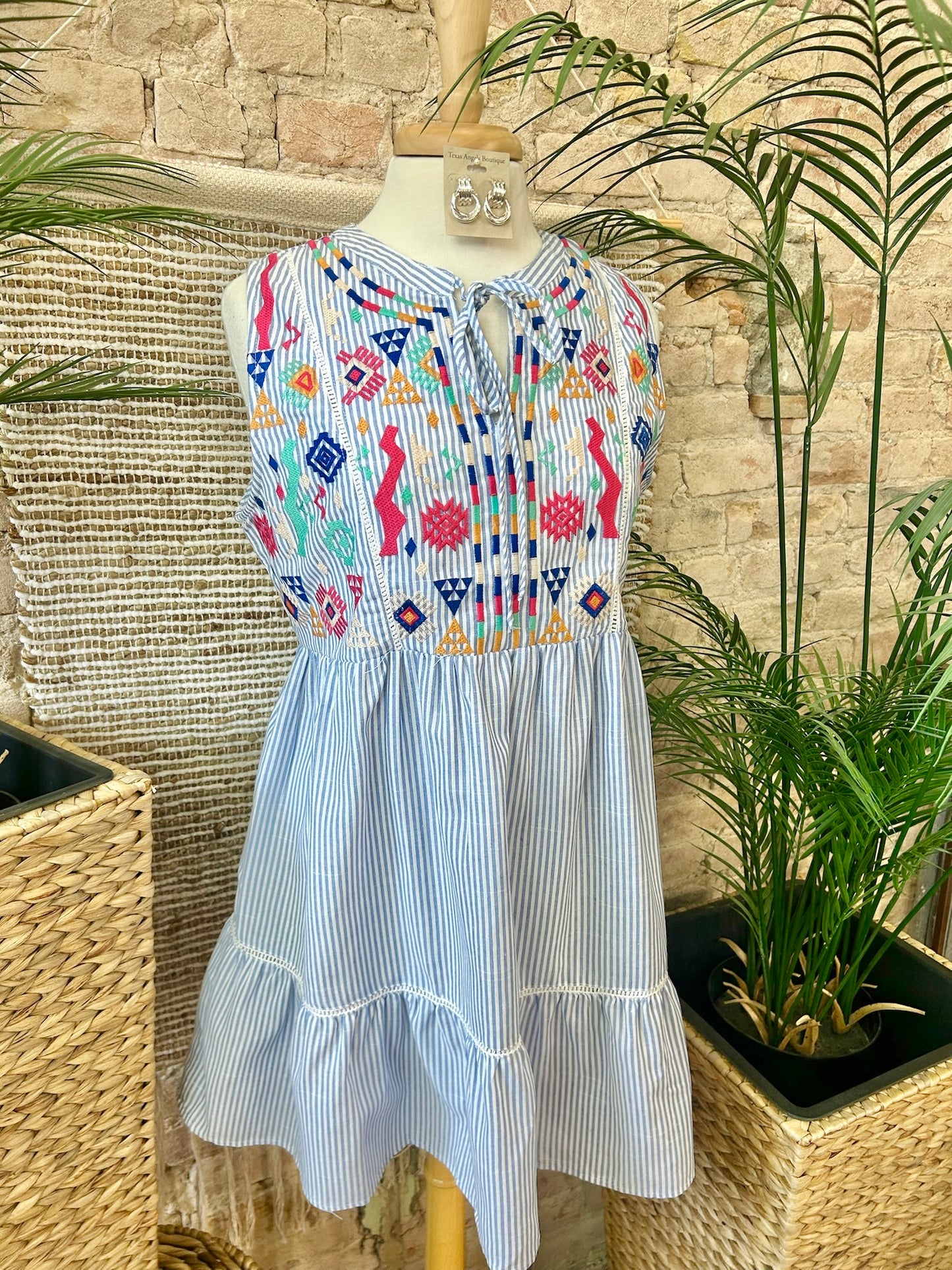 Happily Ever After Blue Striped Embroidered Dress