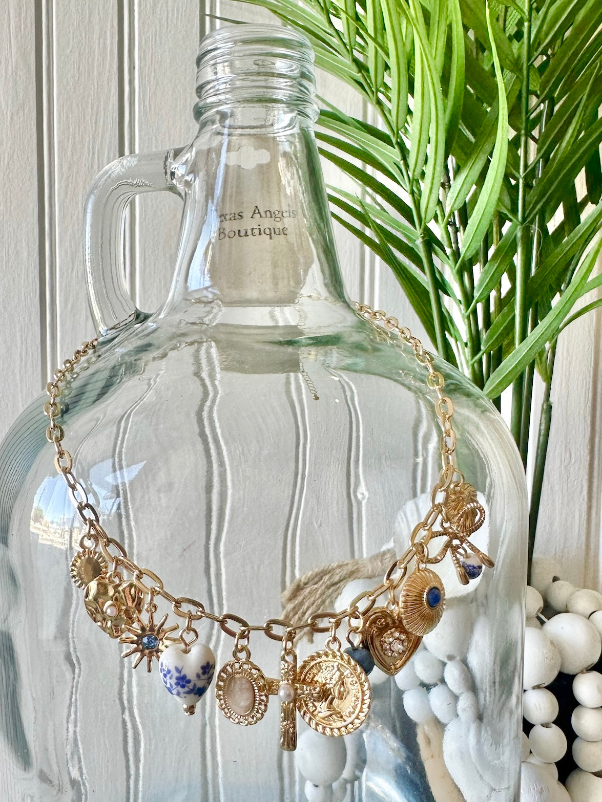 Blue Willow Gold Charm Cross Necklace