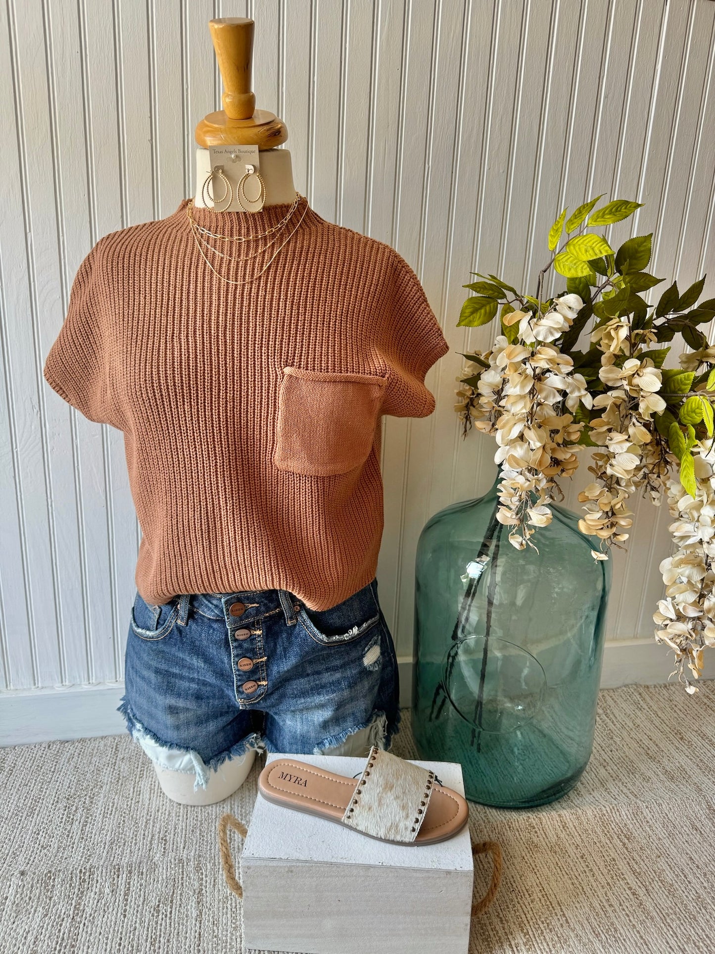 RESTOCK Know It All Camel Knit Top