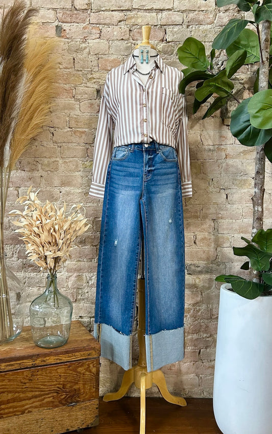 Slow And Steady Taupe Striped Top