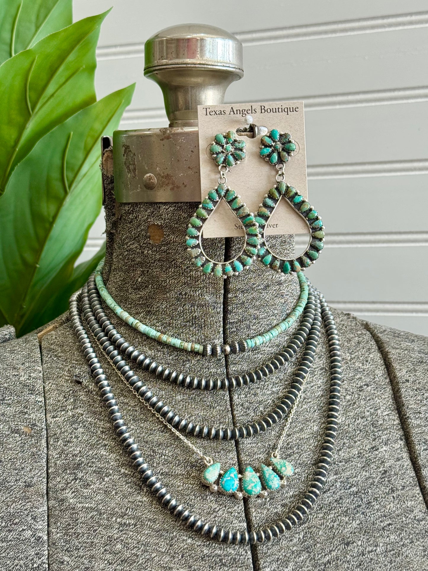 Navajo Handmade Sterling Silver Kingman Turquoise Cluster Post Earrings