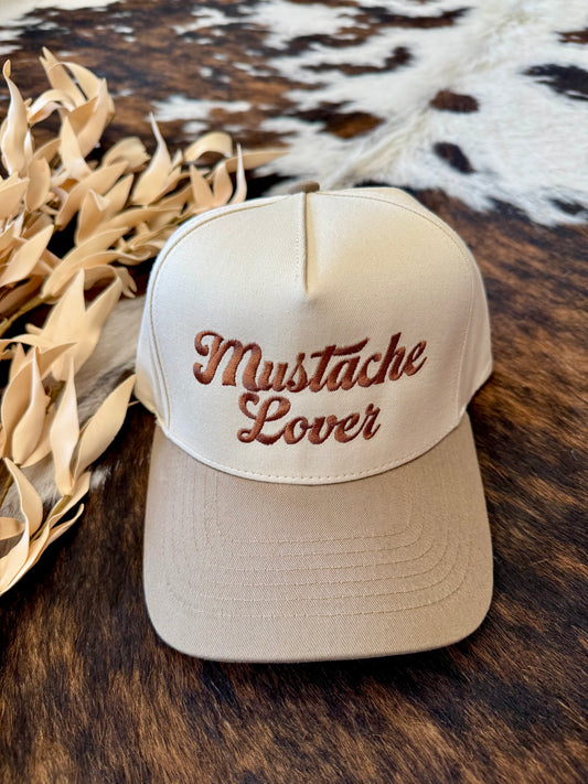 Mustache Lover Beige Embroidered Trucker Hat