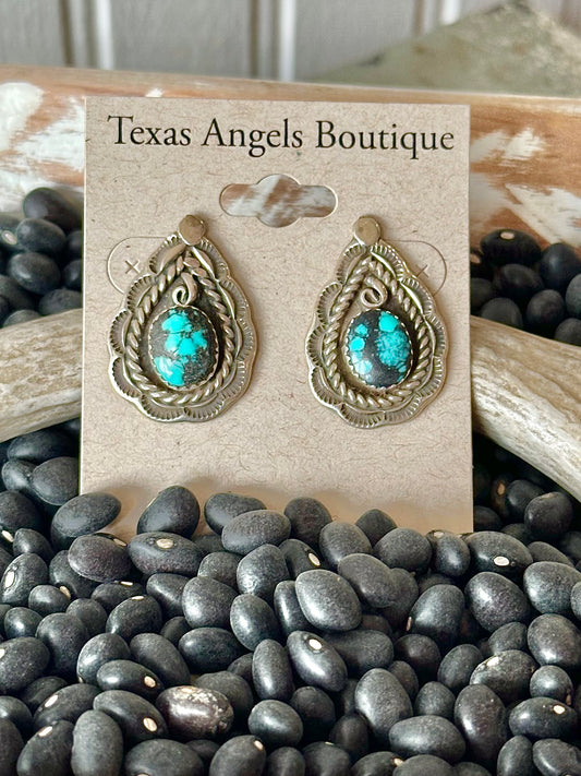 Sterling Silver & Genuine Turquoise Teardrop Studs