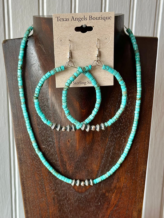 Sterling Silver Navajo Pearls & Genuine Turquoise Necklace