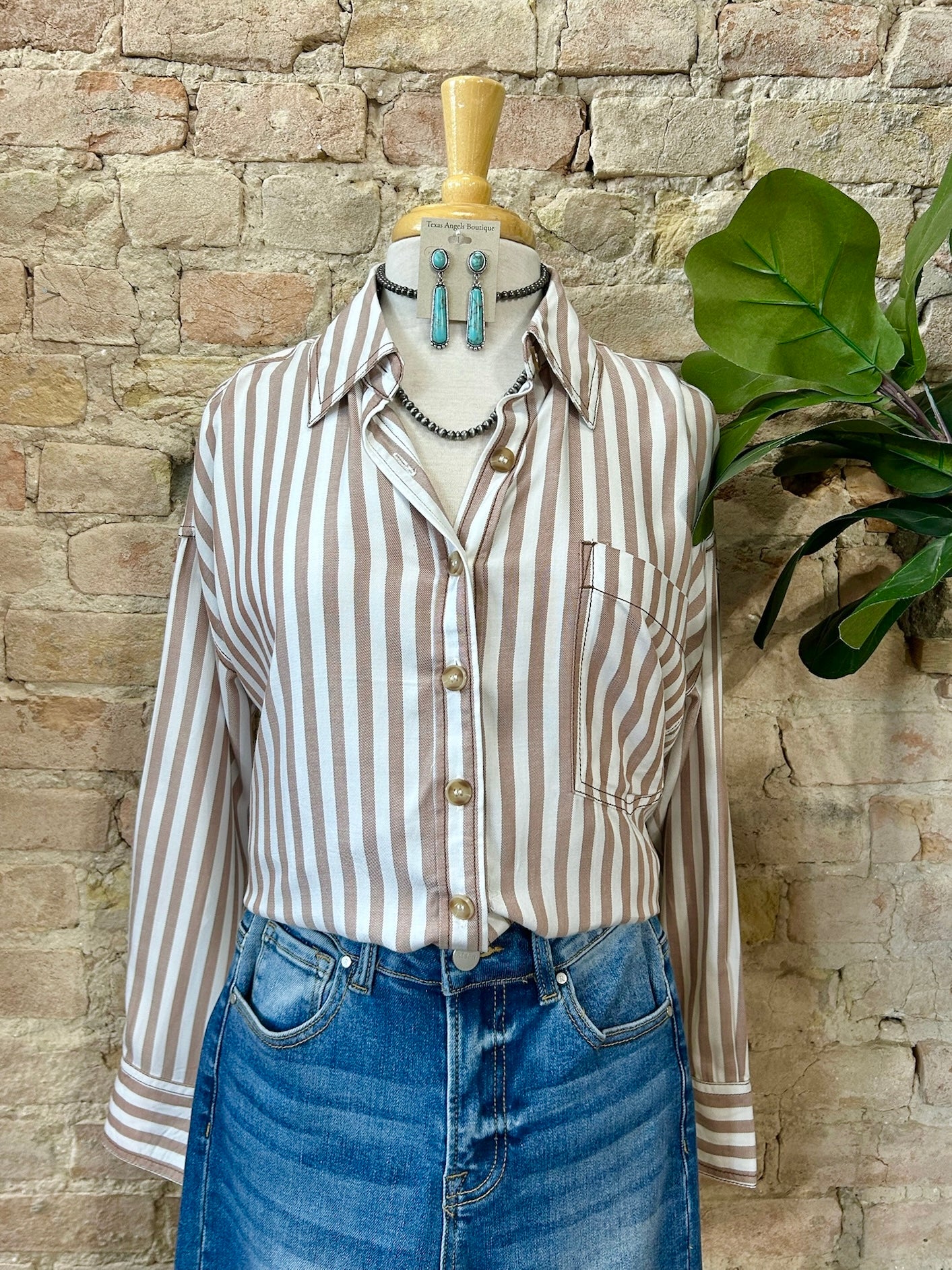 Slow And Steady Taupe Striped Top