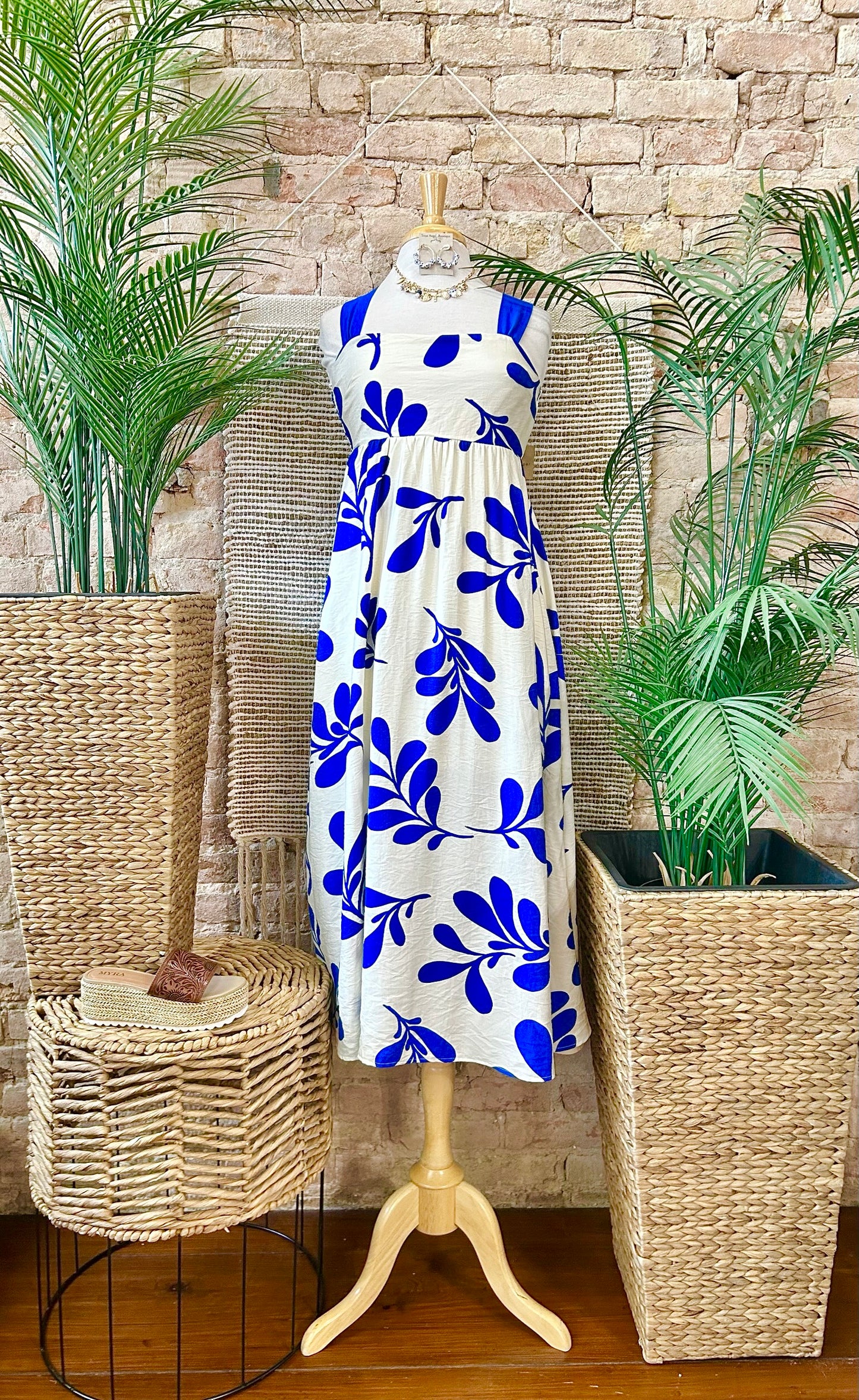 50% Off - Radiant Royal Blue Leaf Maxi Dress