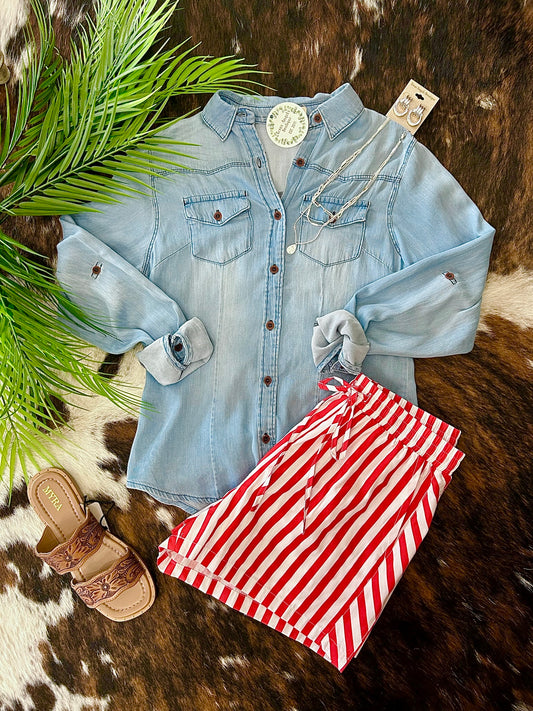 Desert Dreamin' Light Wash Chambray Denim Top