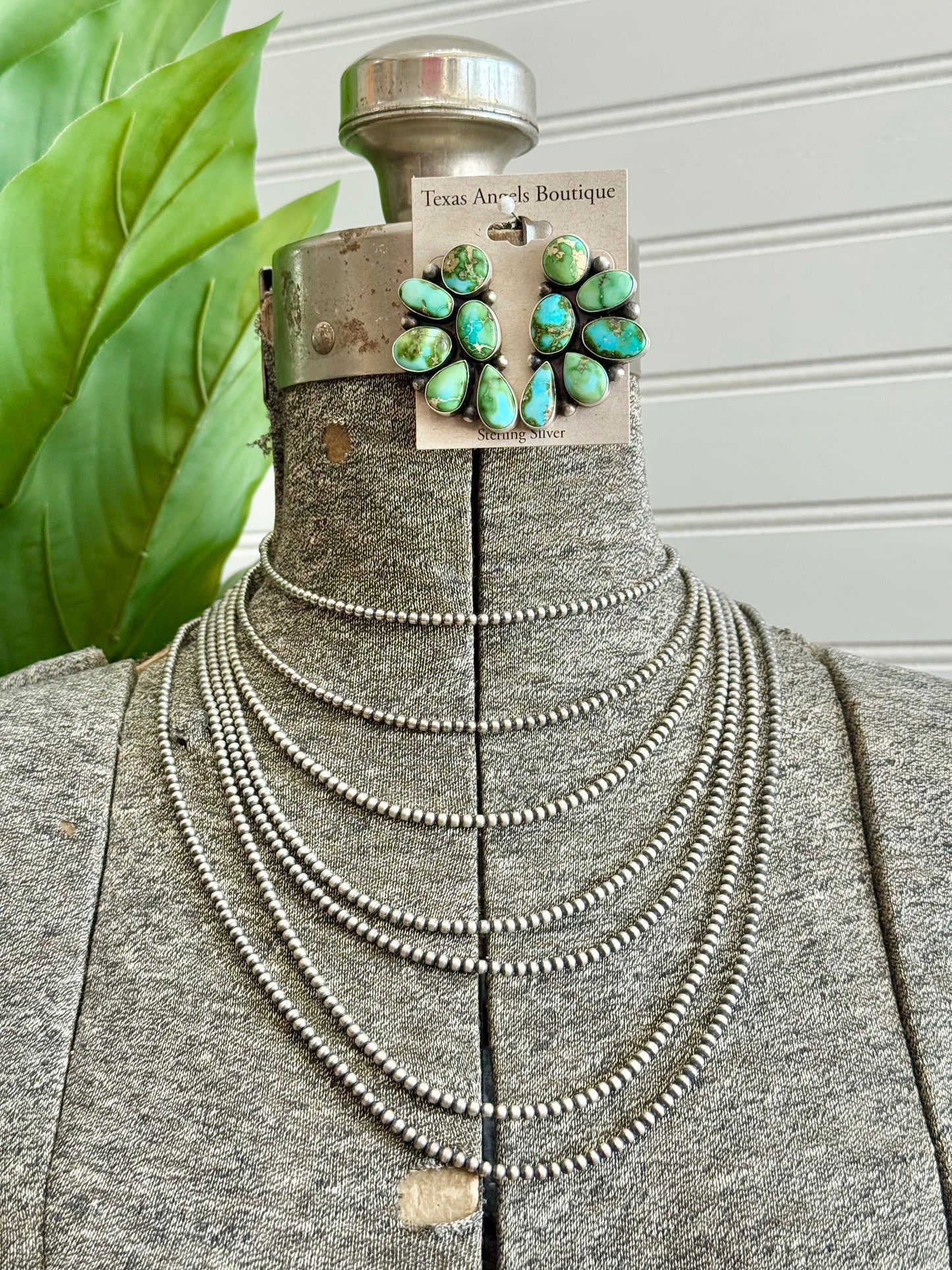 Navajo Handmade Sterling Silver Sonoran Gold Turquoise Half Cluster Earrings