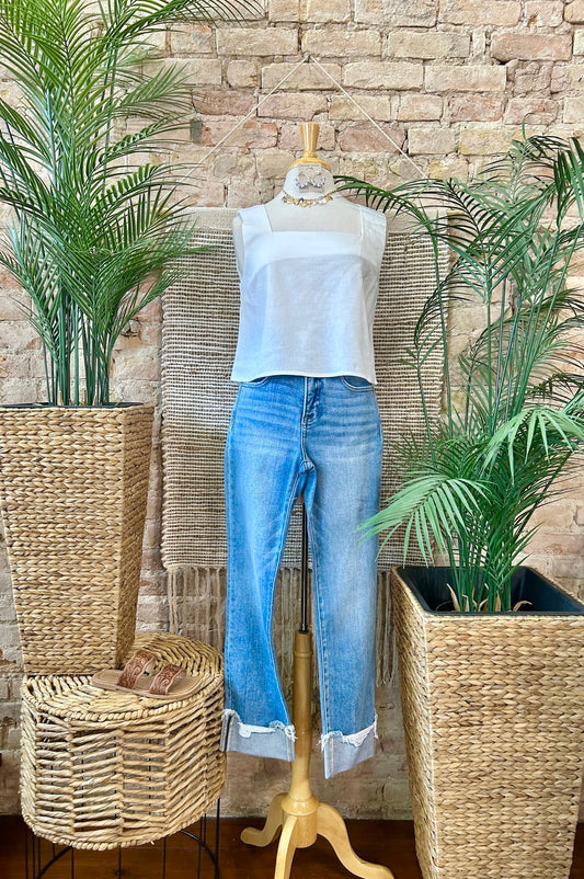 Wake & Lake White Linen Tank