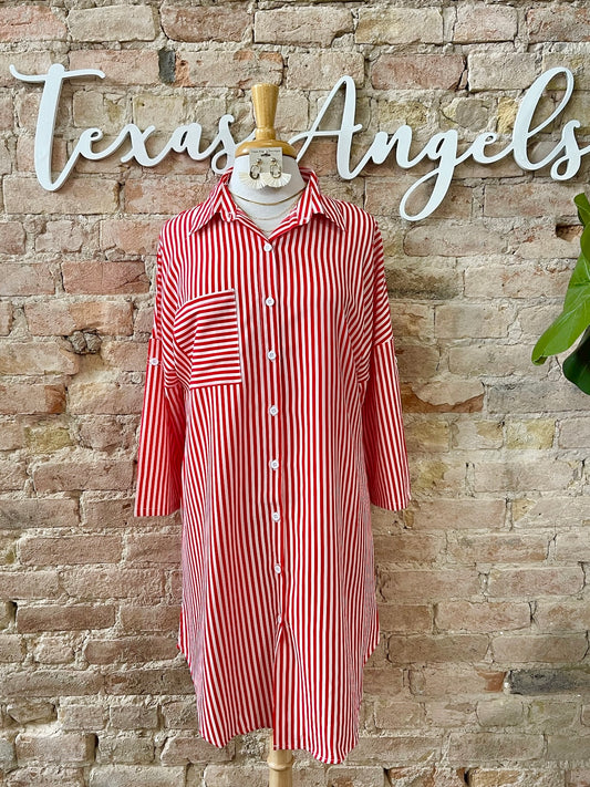Rain Or Shine Red Striped Dress