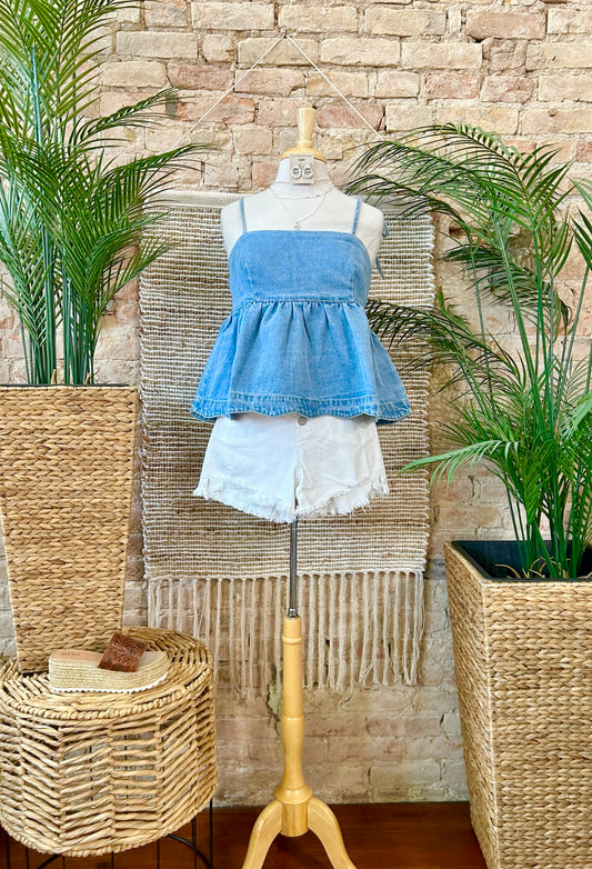 On Shore Time Scalloped Light Denim Top