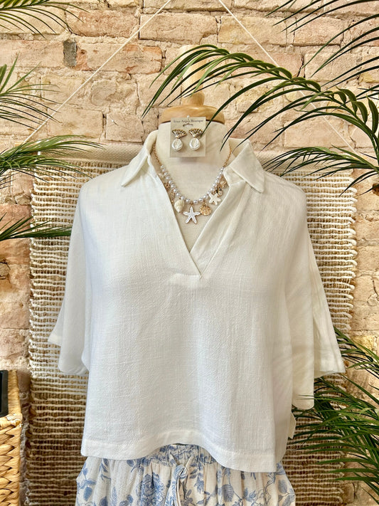Waterfront White Linen Blouse