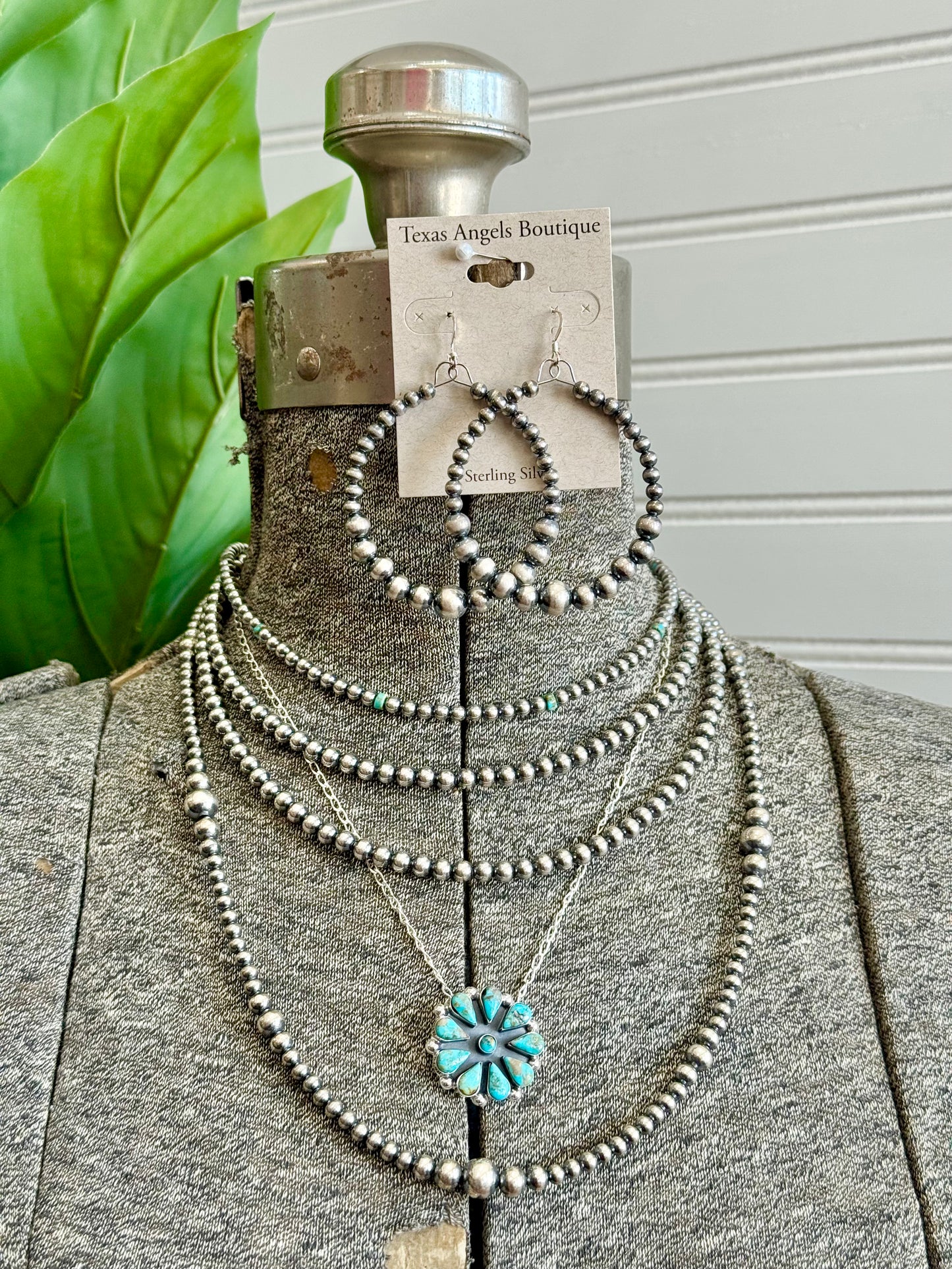 Sterling Silver Navajo Pearls & Kingman Turquoise Necklace