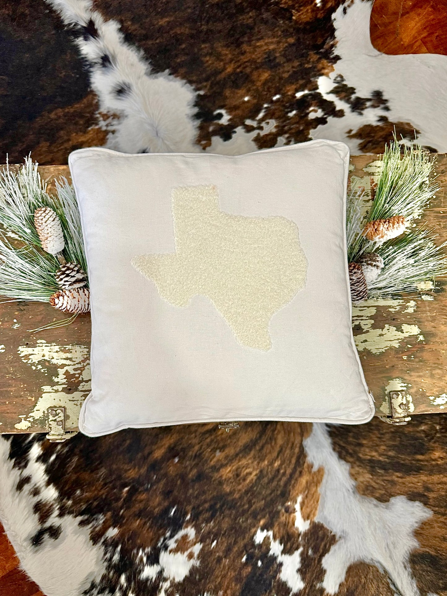 White Embroidered Texas Pillow