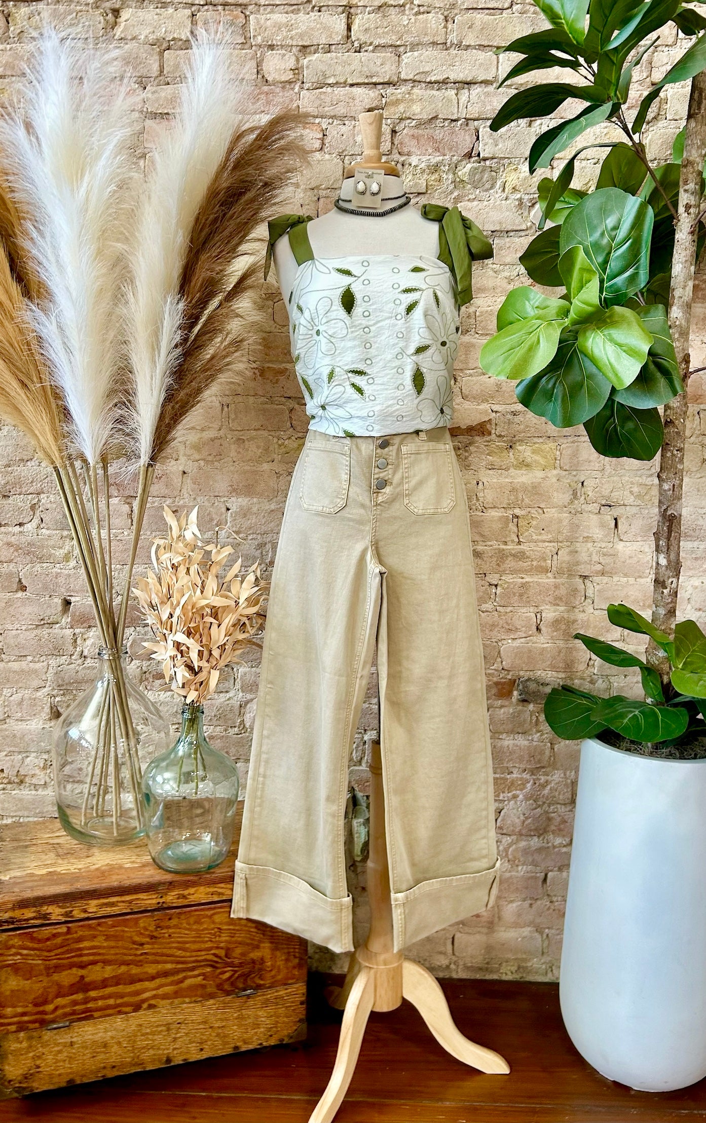 Every Story Is Worth Telling Embroidered Olive Scalloped Tank