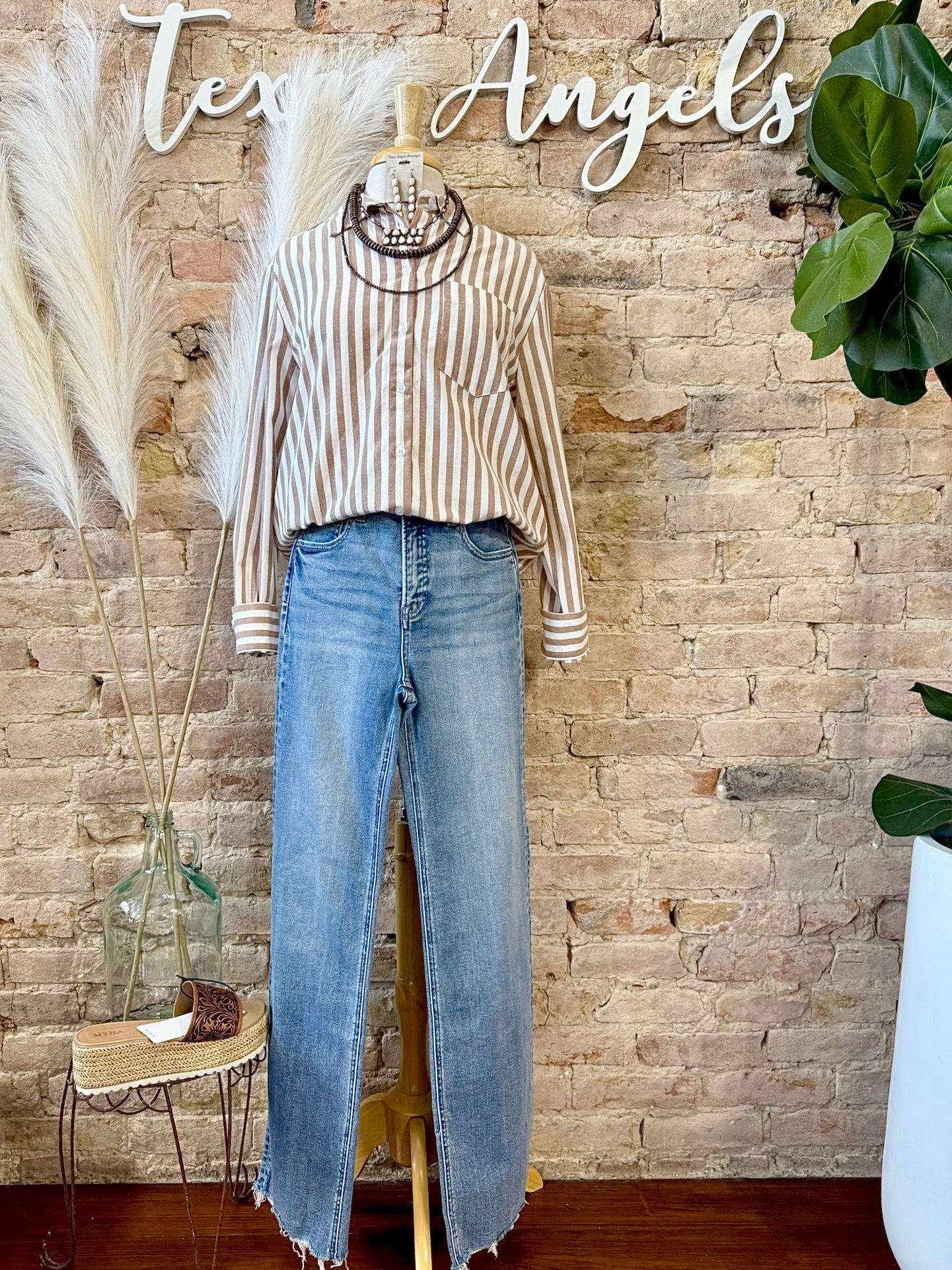 Soft Spoken Taupe Striped Shirt