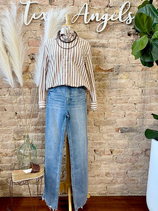 Soft Spoken Taupe Striped Shirt