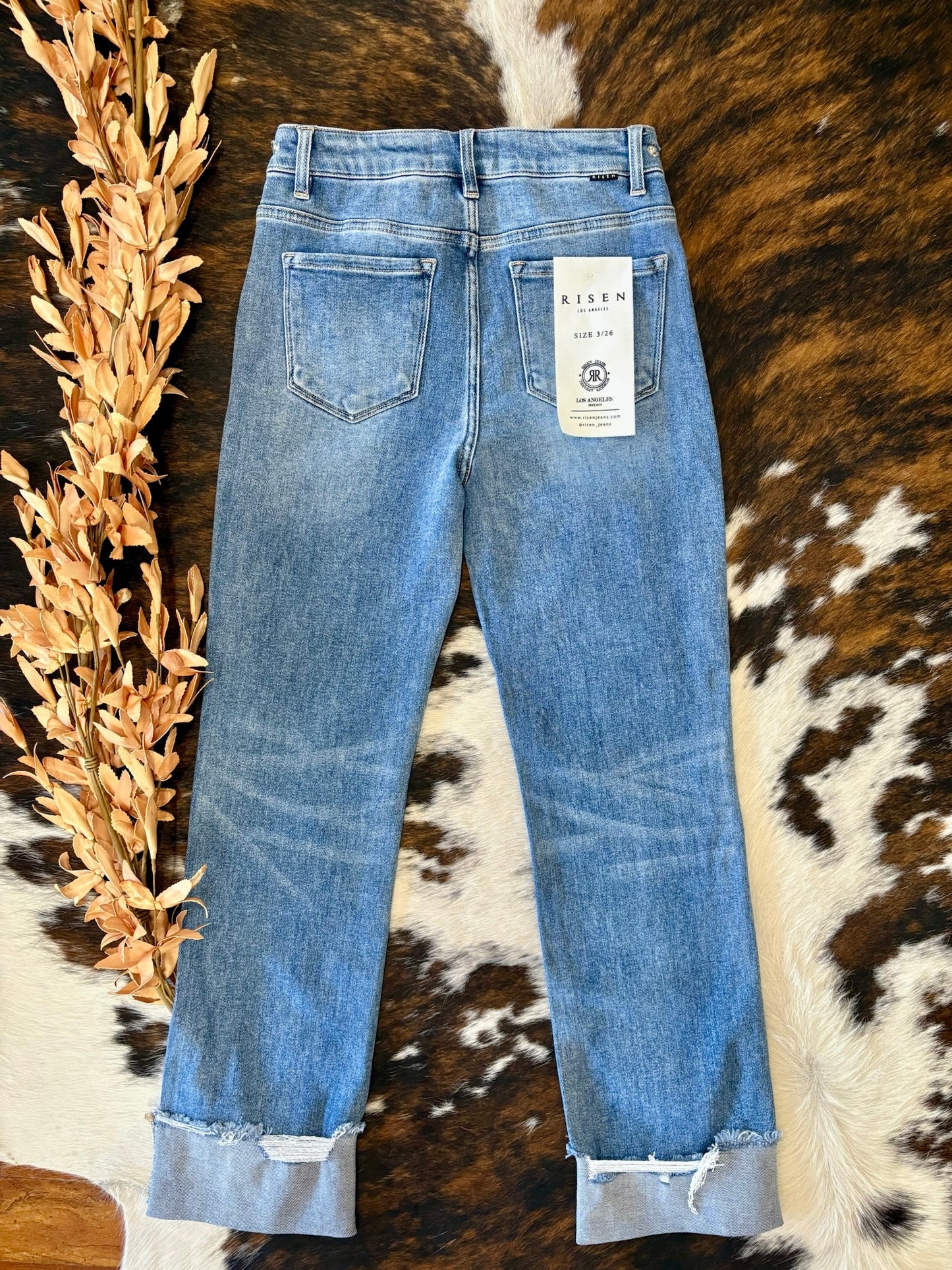 She's A Little Shy Straight Leg Risen Jeans