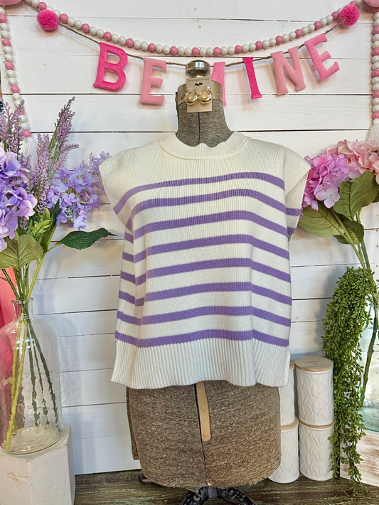 Stay Around For Awhile Lavender Striped Top