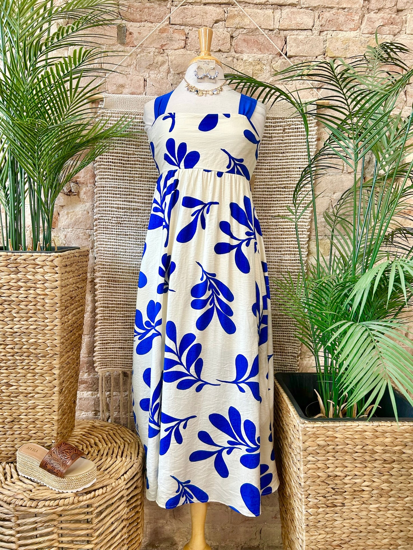 50% Off - Radiant Royal Blue Leaf Maxi Dress
