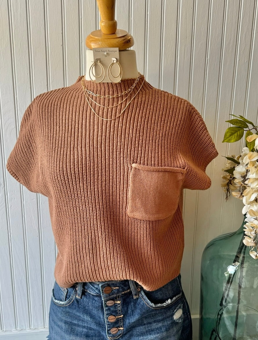 RESTOCK Know It All Camel Knit Top