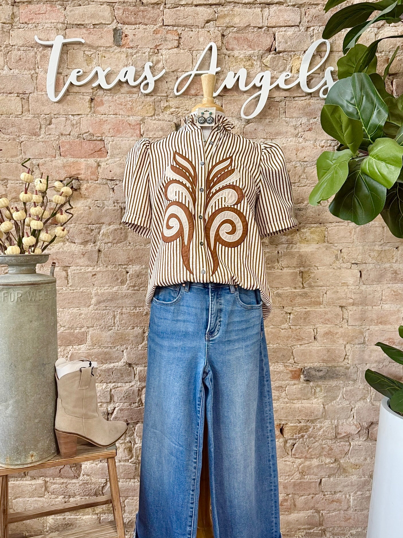 Make A Statement Caramel Striped Blouse