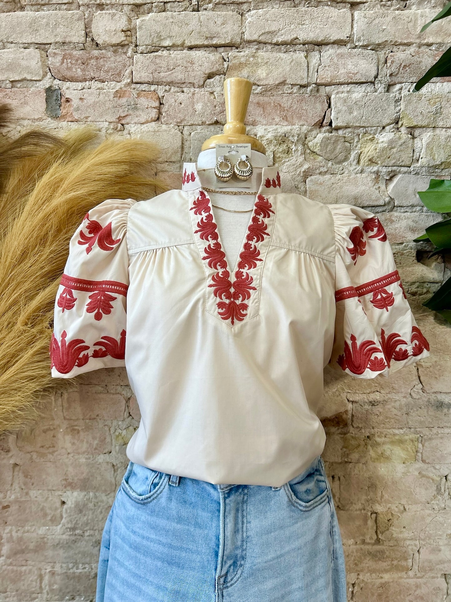 Enjoy Every Bit Taupe Embroidered Blouse