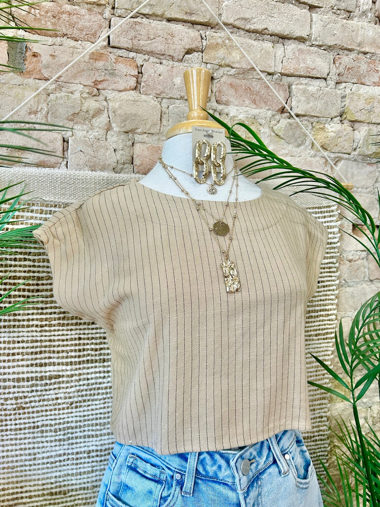 On Lake Time Tan Linen Top