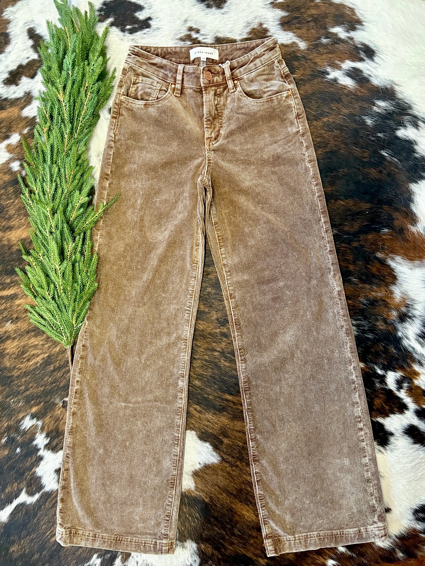 Country Christmas Mocha Wide Leg Corduroy Risen Jeans