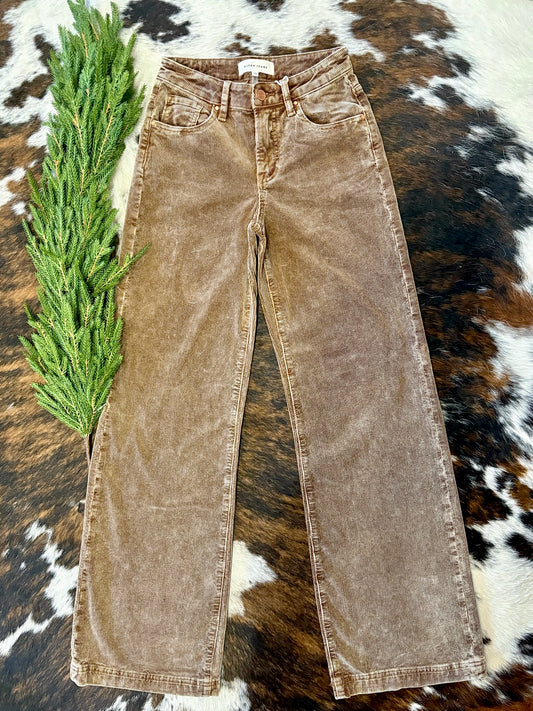 Country Christmas Mocha Wide Leg Corduroy Risen Jeans