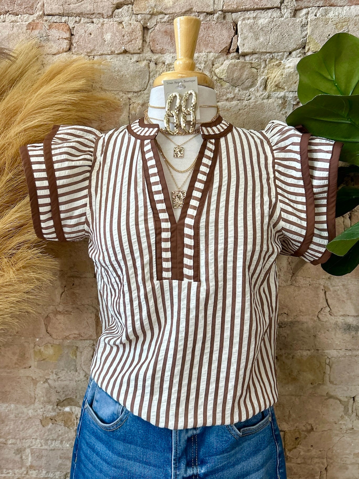 Never Been Better Brown Striped Blouse
