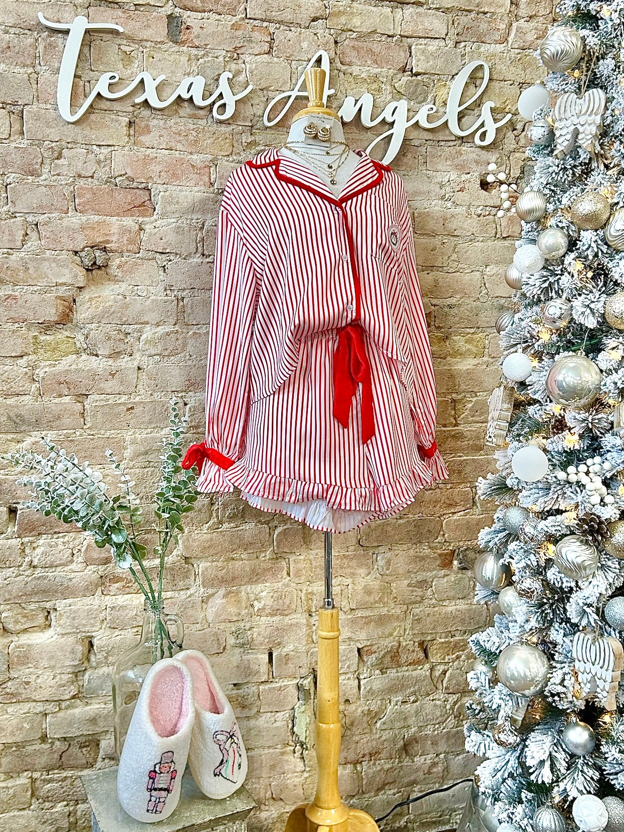 Ready For Santa Red Striped Satin Christmas PJ Set